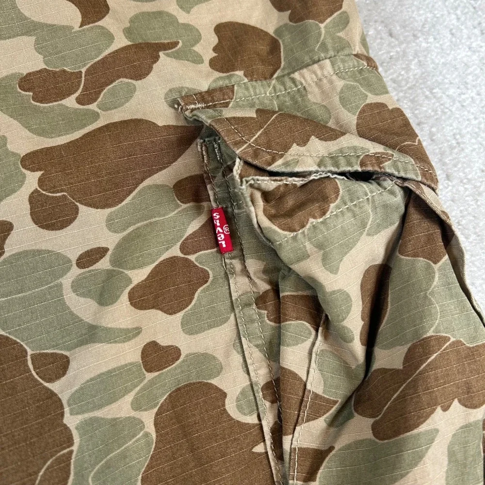 Levis XX Cargo Baggy Pants Men 36x32 Brown Duck Camo Ripstop Relaxed Fit Utility